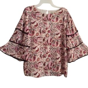 Loft womens med Aztex long bell sleeves pullover top. 7006